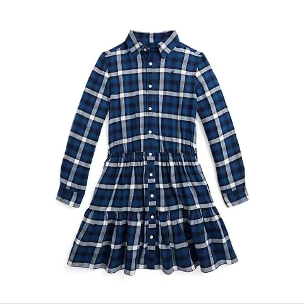 Ralph Lauren plaid tiered flannel shirtdress size 8 cotton